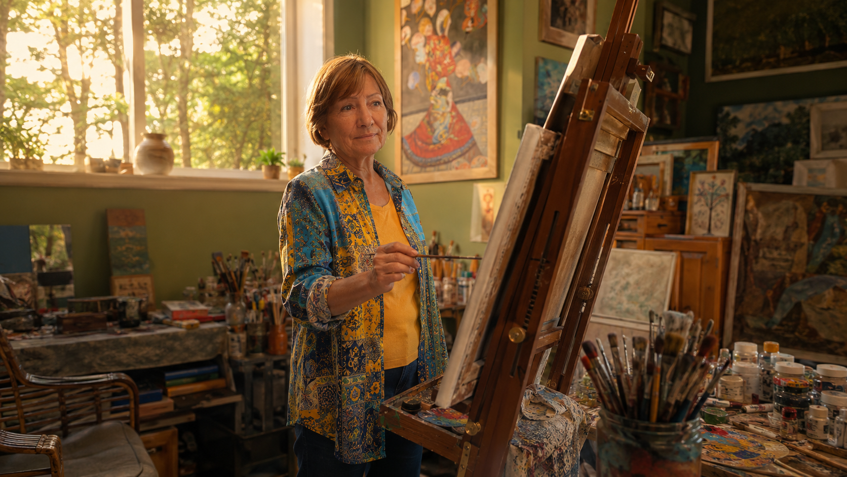 Larissa at her easel